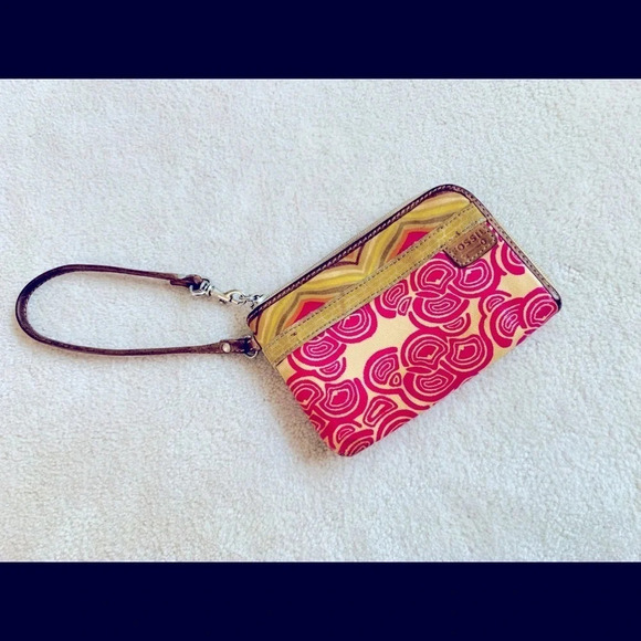 Fossil Key-Per Wristlet Wallet pink and mustard color - Picture 1 of 14